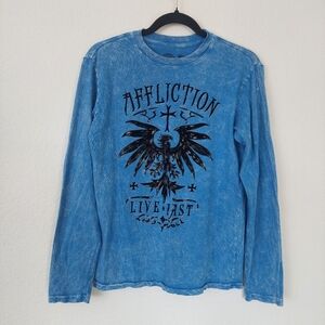 Affliction Live Fast Long sleeve Tee Men's Size Large Blue